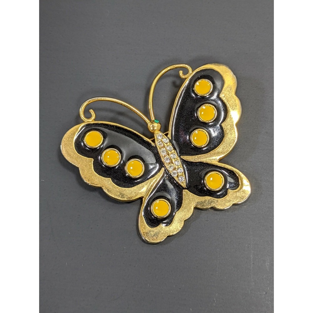 Vintage Butterfly Brooch Pendent- Gold Tone  Tiny Rhinestone Accents